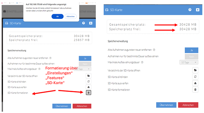 Instar Einstellungen Speicherformatierung 13